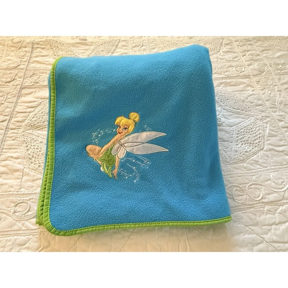 Disney Store Blue‎ Green Trim Tinker Bell Blanket Fleece Wings Fairy 60